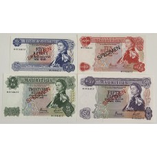 MAURITIUS 1978 . FIVE 5 - FIFTY 50 RUPEES BANKNOTES . SPECIMEN 